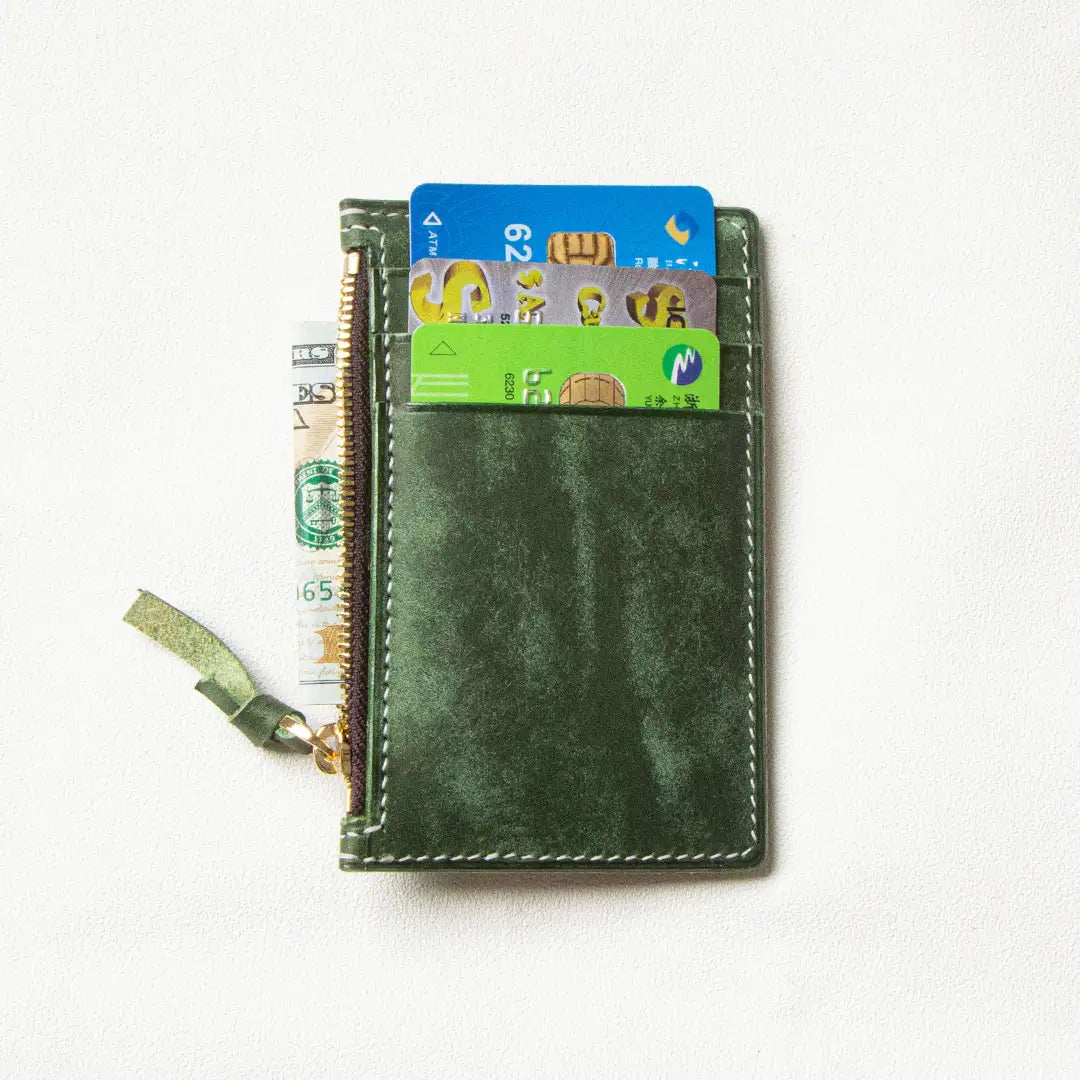 Ethnic Vegetable Tanned Leather Card Holder with Zip